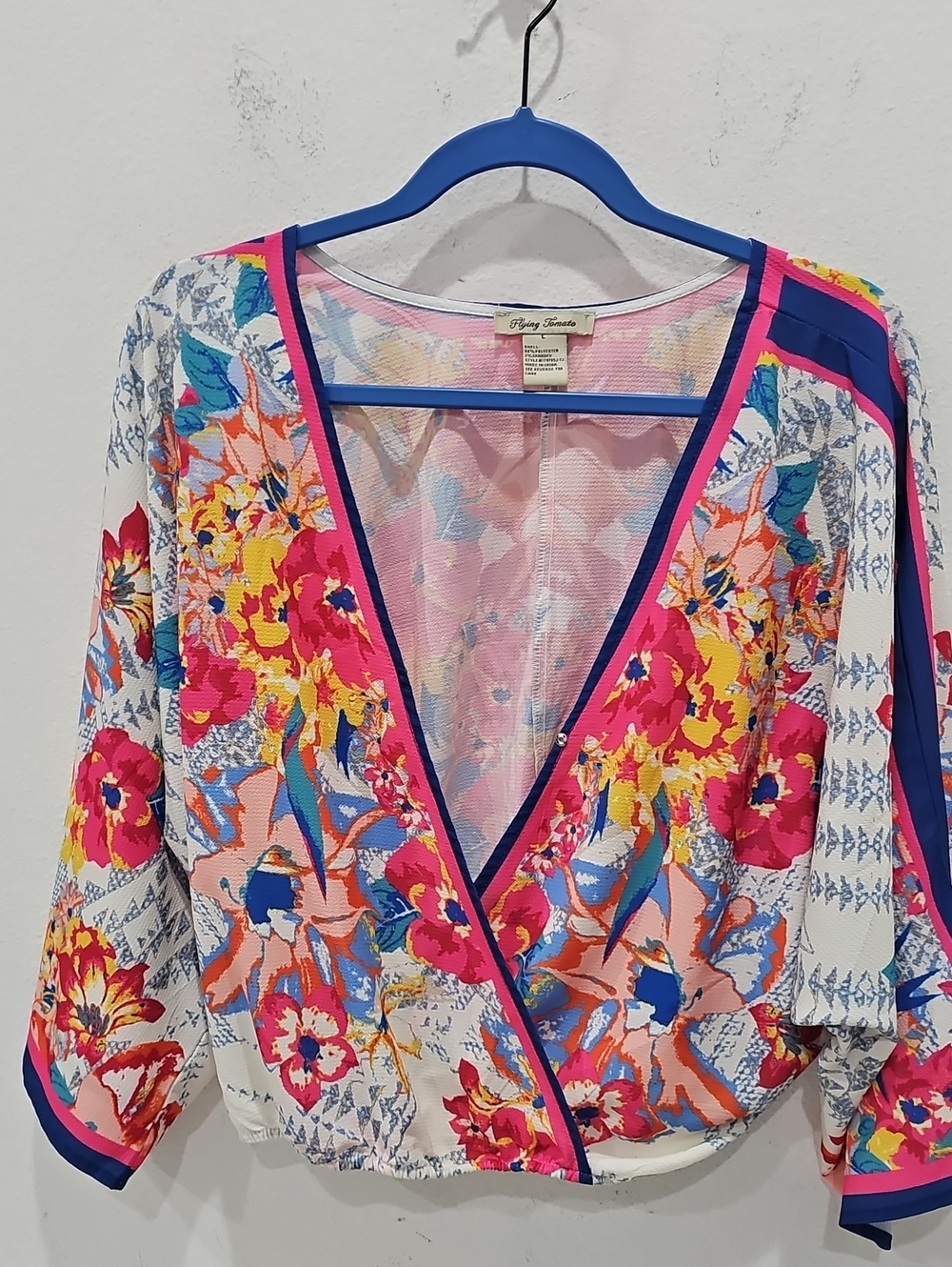 Flying Tomato Floral Top  Kimono Hippie Cropped Boho Eclectic Maximalist Sz L